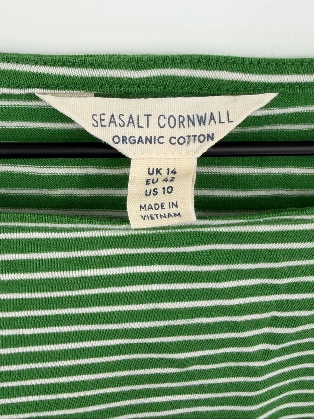 Seasalt Cornwall Organic Cotton Tremayne Quay Top Green and White Stripe - Picture 3 of 9